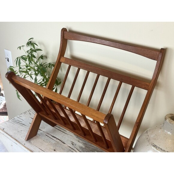 Vintage Mid Century Danish Modern Teak Folding Magazine Holder Rack - Picture 4 of 11